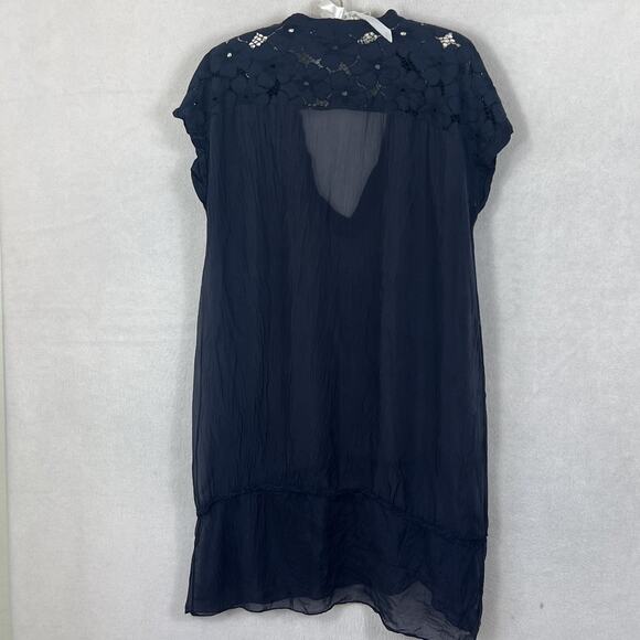 Nicole Dress Short Sleeve V-Neck Size Small Sheer Navy Blue Italy Lace Silk - Picture 6 of 9
